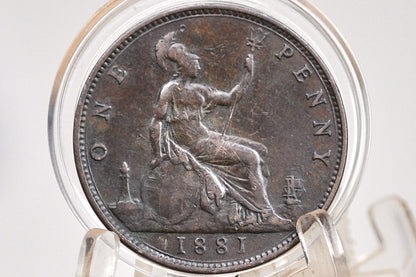 1881 Great Britain One Penny - VF (Very Fine) - UK Large Penny 1881 - Queen Victoria Young Head 1881 Copper UK penny