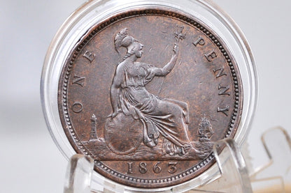 1863 Great Britain One Penny - XF Details (Extremely Fine) - UK Penny 1863 English 1 Cent - Queen Victoria - Bronze, Great Coin