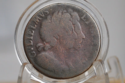 1694 Great Britain Half Penny - William and Mary - Rare Coin Type - UK Half Penny 1694 1/2 Penny