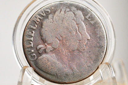 1694 Great Britain Half Penny - William and Mary - Rare Coin Type - UK Half Penny 1694 1/2 Penny