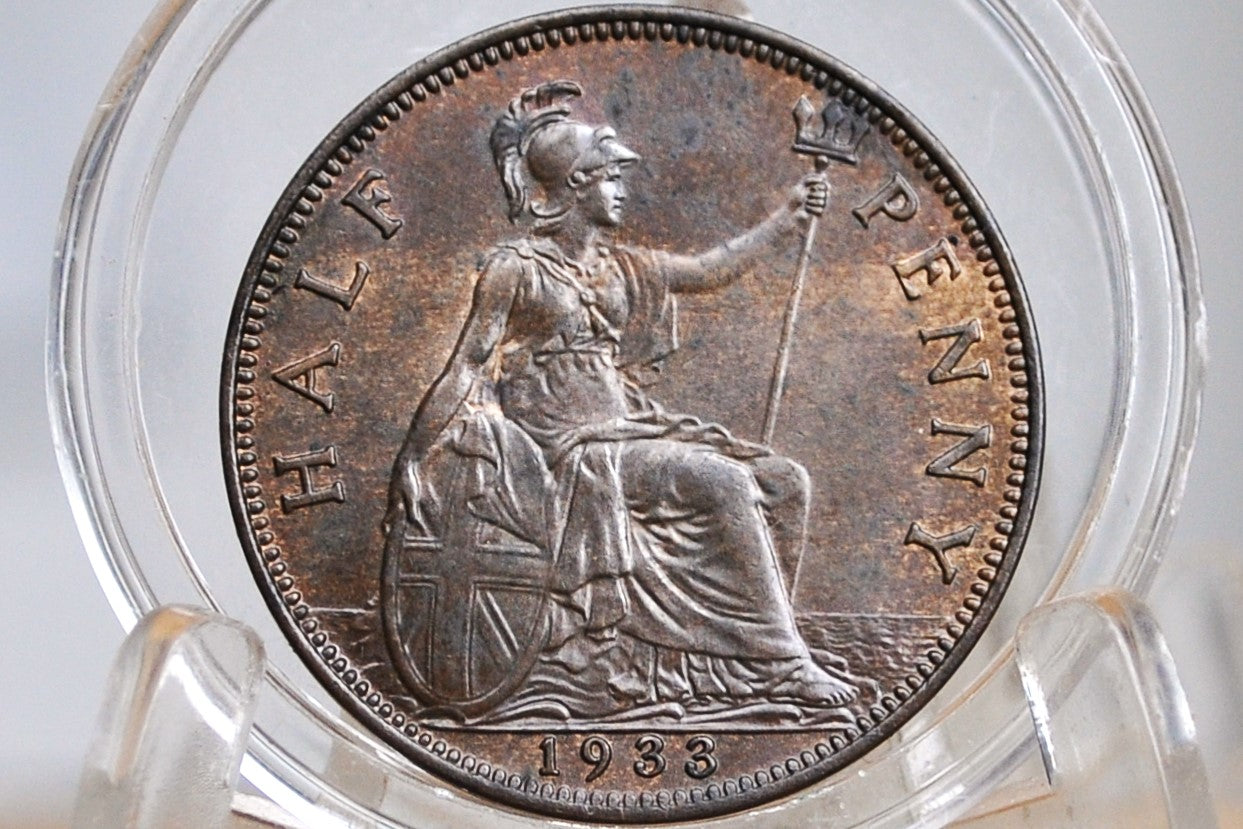 1933 Great Britain Half Penny - Uncirculated - UK Half Penny 1933 - King George 1/2 Penny - Bronze - ha'penny 1933