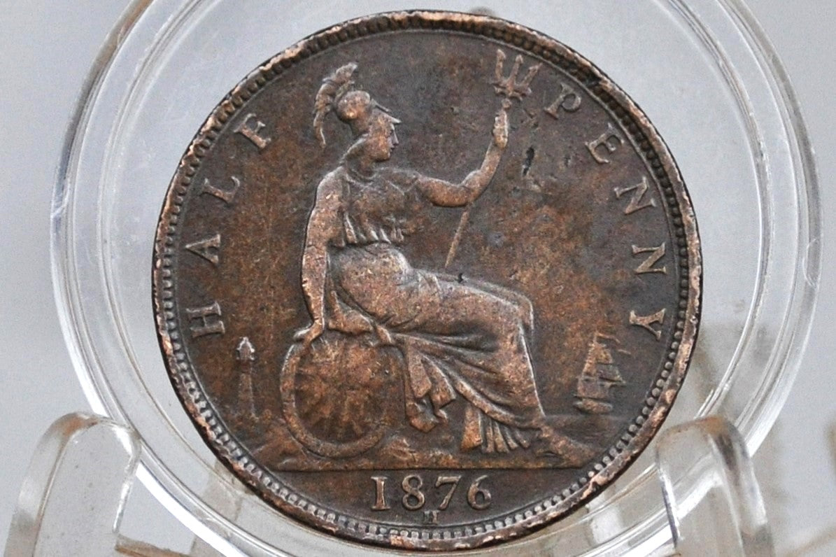 1876 Great Britain Half Penny - Rarer Date! VF/XF Details - UK 1/2 Penny 1876 Queen Victoria Halfpenny 1876 - Bronze
