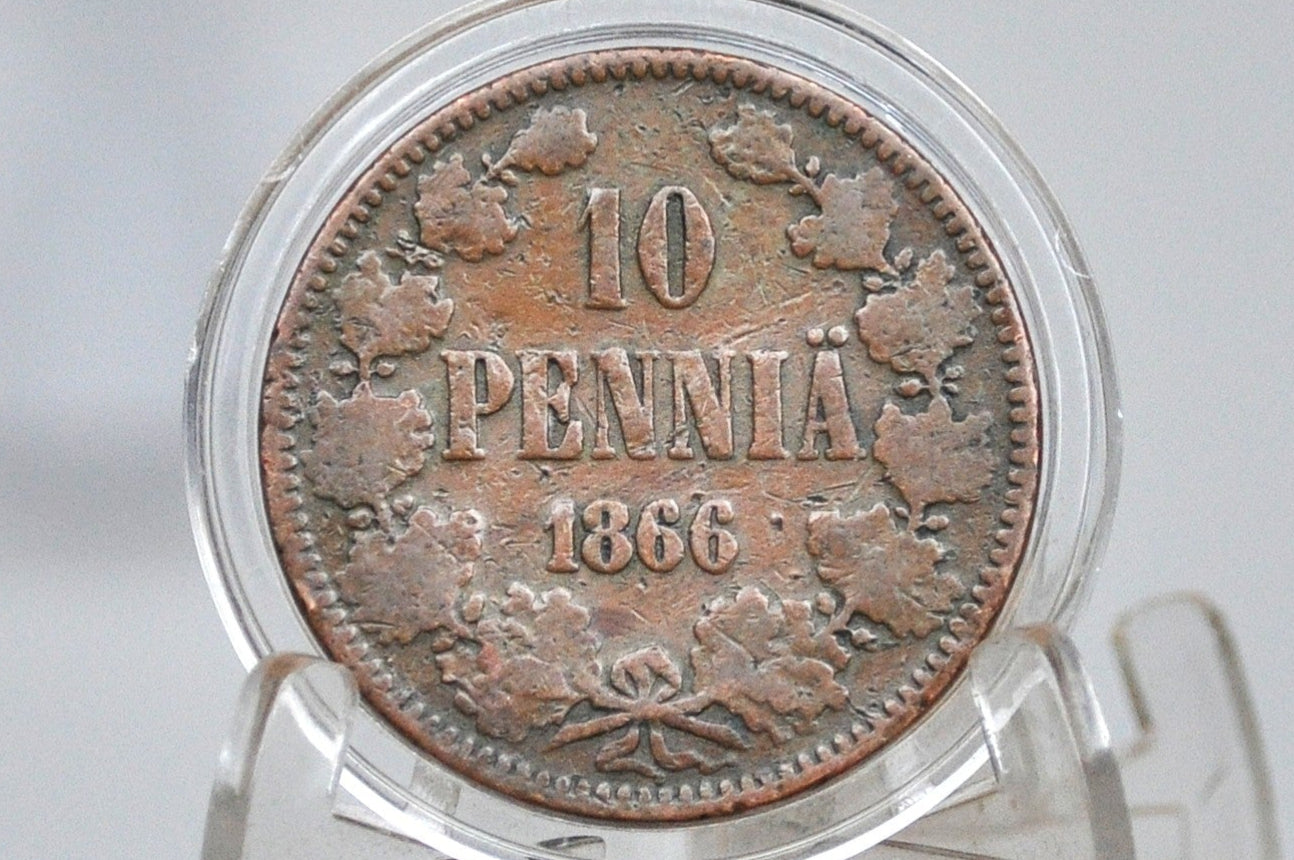 Rare 1866 Finland 10 Pennia Coin - Great Condition - Low Mintage Coin, Few Surviving - Rare Finnish Coin