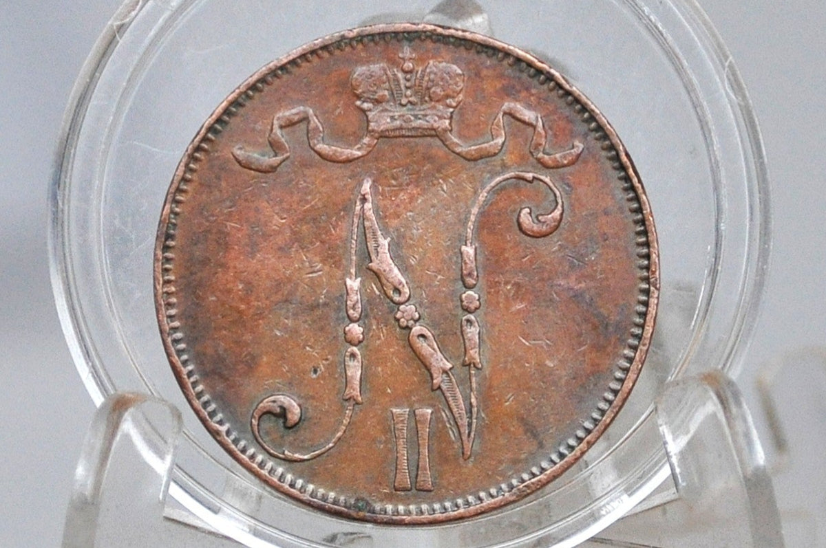 1908 Finland 5 Pennia - XF Condition - Nicholas II - Finnish Coin - Awesome and Rare Coin -