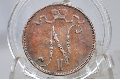 1908 Finland 5 Pennia - XF Condition - Nicholas II - Finnish Coin - Awesome and Rare Coin -