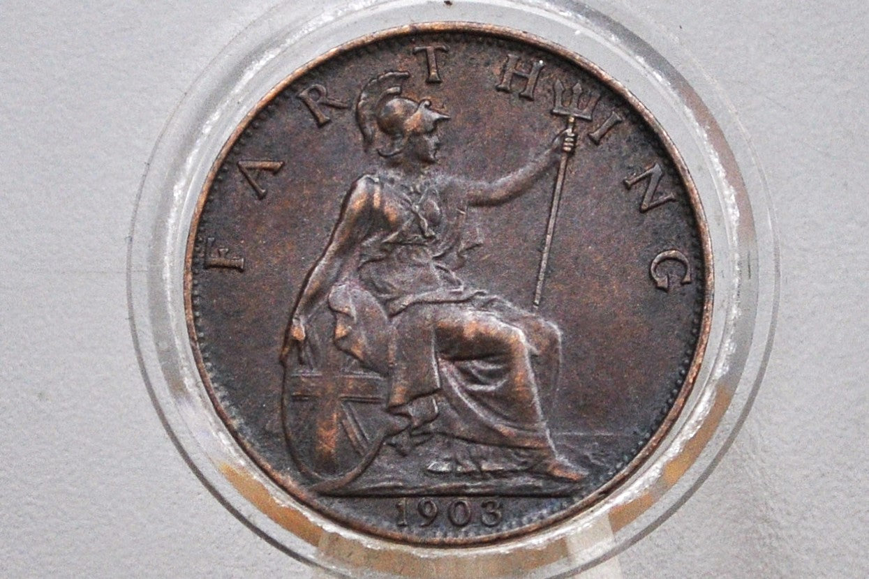 1903 Farthing Great Britain - AU, Beautiful Coin - UK Farthing 1903 - Bronze