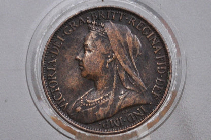 1897 Farthing Great Britain - XF, Beautiful Coin - UK Farthing 1897 - Queen Victoria Old Head - Bronze