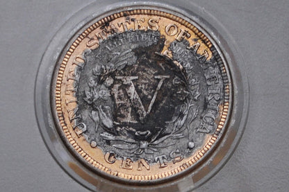 1884 Liberty Head Nickel - Uncirculated Details, Cleaned / Gold Plated - Semi-Key Date - 1884 V Nickel 1884