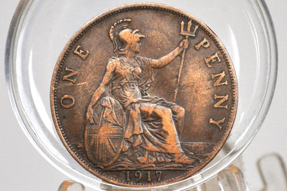 1917 Great Britain One Penny - Choose by Grade / Coin - UK Penny 1917 - Rare Find in this condition