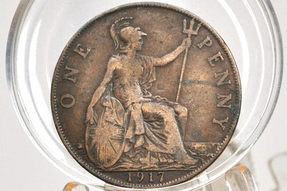 1917 Great Britain One Penny - Choose by Grade / Coin - UK Penny 1917 - Rare Find in this condition