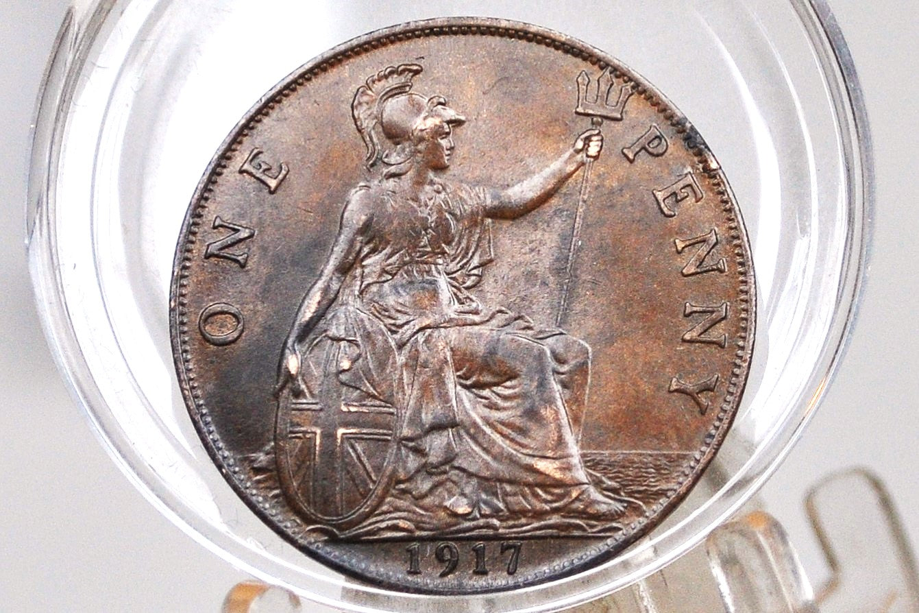 1917 Great Britain One Penny - Choose by Grade / Coin - UK Penny 1917 - Rare Find in this condition