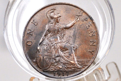 1917 Great Britain One Penny - Choose by Grade / Coin - UK Penny 1917 - Rare Find in this condition
