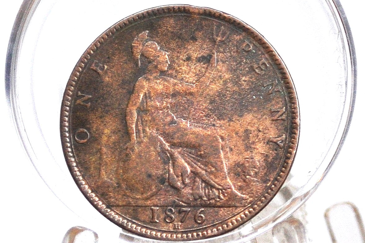 1876 Great Britain One Penny - Fine Details - UK Penny 1876 - Queen Victoria Penny UK penny Young Head 1876 H