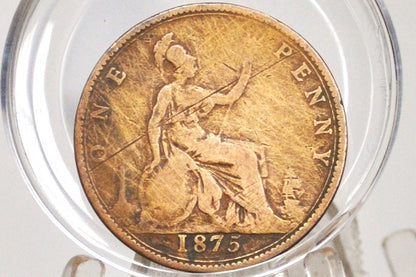 1875 Great Britain One Penny - Fine Details - UK Penny 1875 Queen Victoria Penny - Bronze