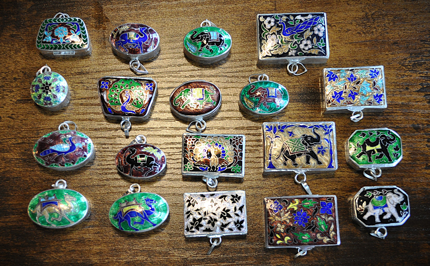 Sterling Silver Vintage Pill Box - Handmade Enamel Sterling Silver Trinket Box From India - Vintage Indian Snuff/Pill Decorative Storage Container
