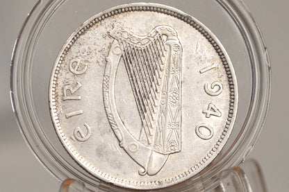 1940 Irish Half Crown - AU Grade / Condition - Great Coin - 1940 1/2 Crown Ireland HalfCrown, Authentic