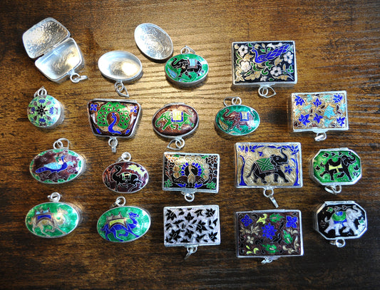 Sterling Silver Vintage Pill Box - Handmade Enamel Sterling Silver Trinket Box From India - Vintage Indian Snuff/Pill Decorative Storage Container