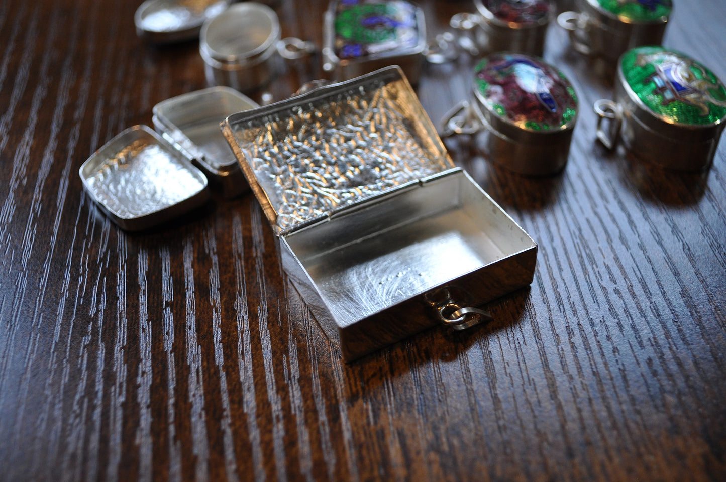 Sterling Silver Vintage Pill Box - Handmade Enamel Sterling Silver Trinket Box From India - Vintage Indian Snuff/Pill Decorative Storage Container