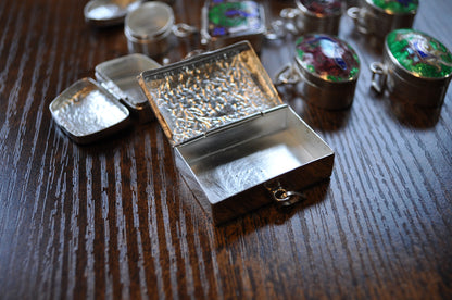 Sterling Silver Vintage Pill Box - Handmade Enamel Sterling Silver Trinket Box From India - Vintage Indian Snuff/Pill Decorative Storage Container