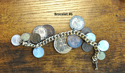 Vintage Coin Bracelets! Bracelet Coin Charms, Travel Charm Bracelet, Choose by Bracelet! Coin Charm Bracelet, Heritage Charms