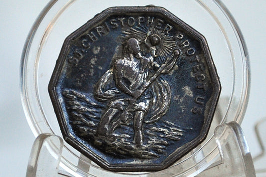 St. Christopher Medal *Originally was a ring for a bike handlebar - St Christopher Protect Us Religious Protection Medal