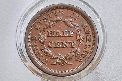 1851 Braided Hair Half Cent - AU58 (Choice AU) - 1851 US Half Cent - 1851 Half Penny - US Half Cents