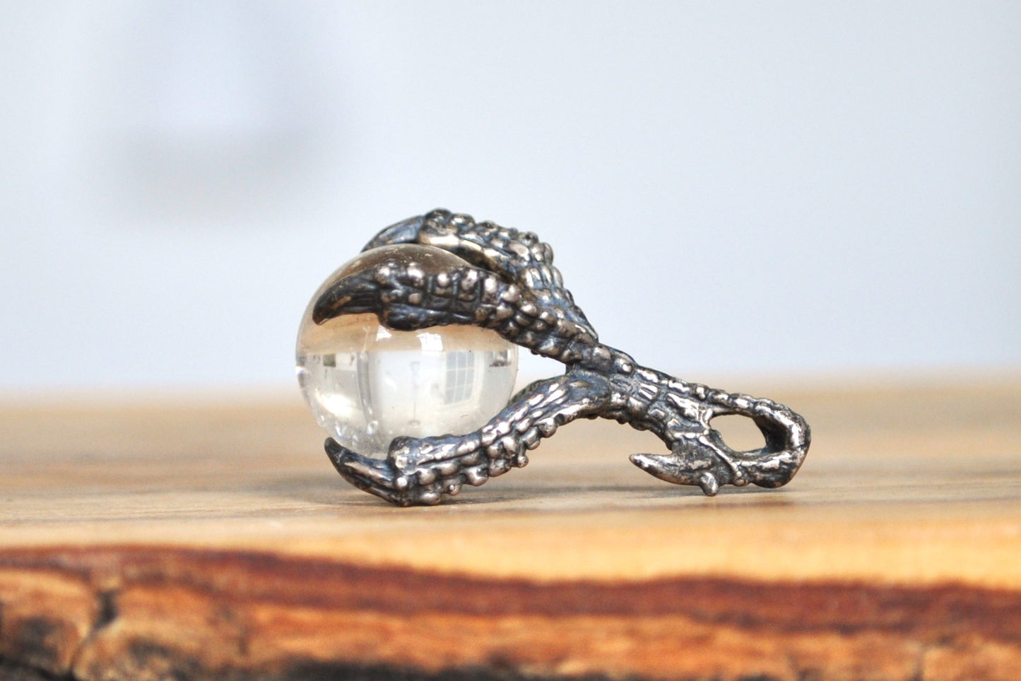 Mystical Sterling Silver Dragon Claw Clutching Crystal Ball Pendant - Sterling Silver Dragon Talon - Glass Crystal Ball Dragon Claw Pendant