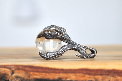 Mystical Sterling Silver Dragon Claw Clutching Crystal Ball Pendant - Sterling Silver Dragon Talon - Glass Crystal Ball Dragon Claw Pendant