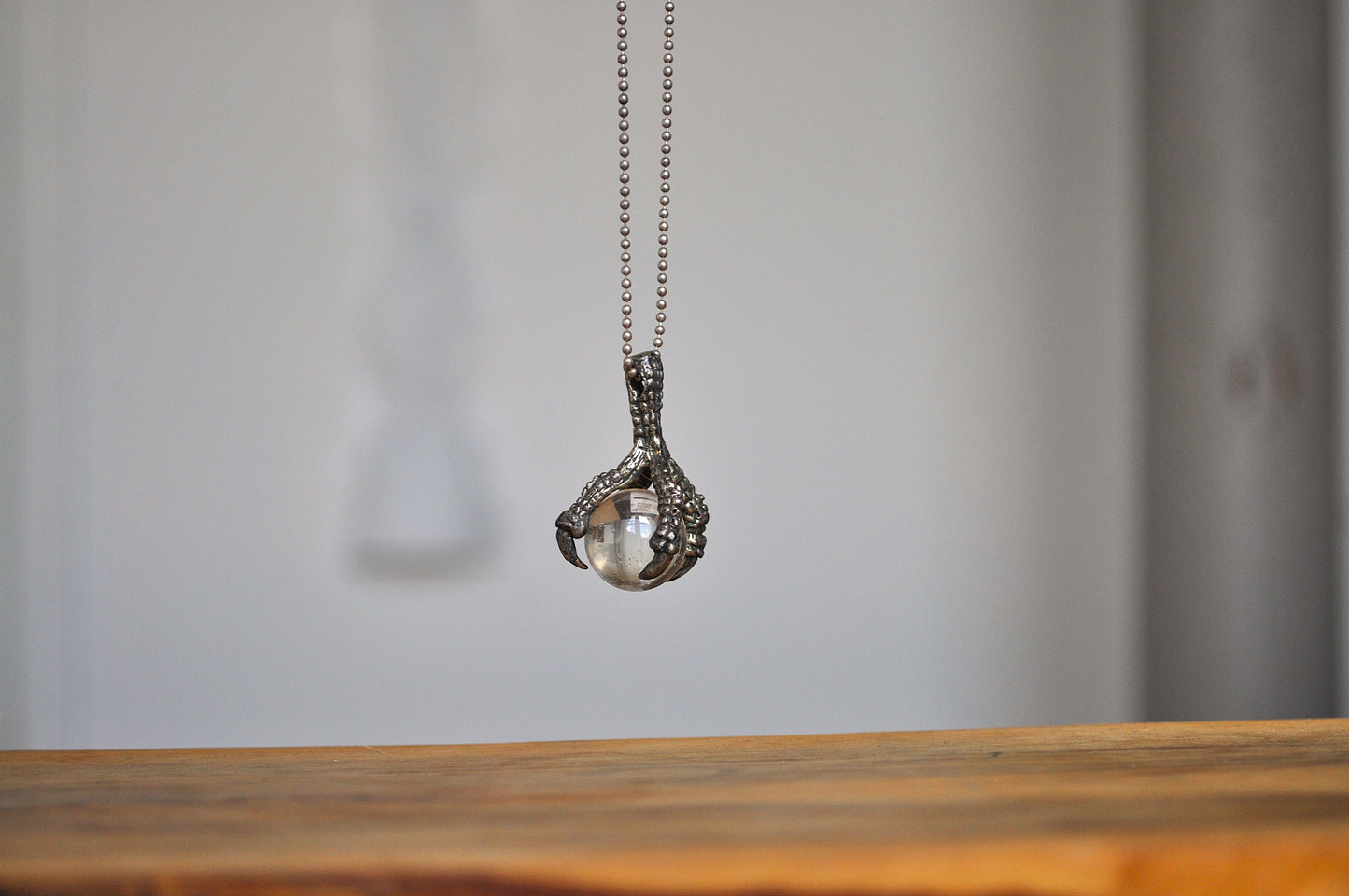 Mystical Sterling Silver Dragon Claw Clutching Crystal Ball Pendant - Sterling Silver Dragon Talon - Glass Crystal Ball Dragon Claw Pendant