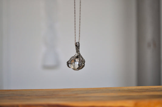 Mystical Sterling Silver Dragon Claw Clutching Crystal Ball Pendant - Sterling Silver Dragon Talon - Glass Crystal Ball Dragon Claw Pendant
