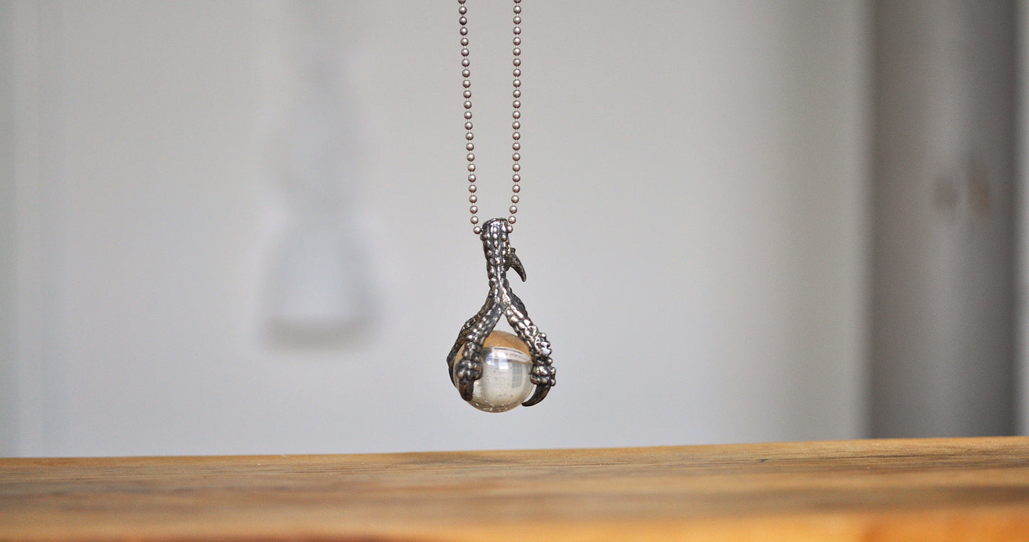 Mystical Sterling Silver Dragon Claw Clutching Crystal Ball Pendant - Sterling Silver Dragon Talon - Glass Crystal Ball Dragon Claw Pendant