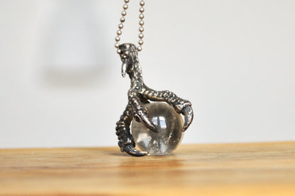 Mystical Sterling Silver Dragon Claw Clutching Crystal Ball Pendant - Sterling Silver Dragon Talon - Glass Crystal Ball Dragon Claw Pendant