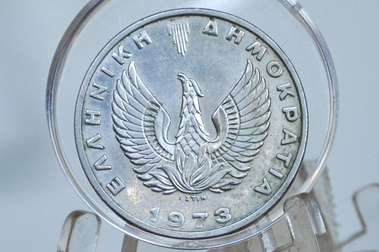1973 Greek 20 Drachmai Coin - Rising Phoenix Drachmae - Battle Ready Athena Coin Drachma