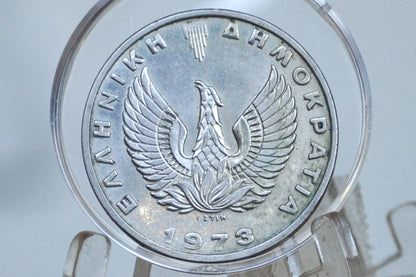 1973 Greek 20 Drachmai Coin - Rising Phoenix Drachmae - Battle Ready Athena Coin Drachma