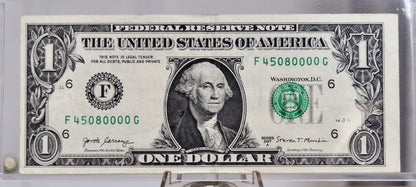 2017A 1 Dollar Federal Reserve Note - Atlanta Issue - Fancy Serial Number 45080000 - 2017 A One Dollar Rare Serial Number Note - Fr.3005-F