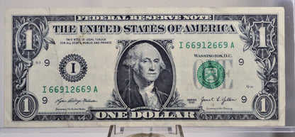 2021 1 Dollar Federal Reserve Note - Minneapolis Issue - Fancy Radar Serial Number - 2021 One Dollar Cool Serial Number Note - Fr.3008-I