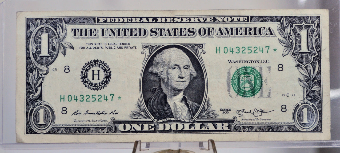 2013 1 Dollar Federal Reserve Star Note - Fort Worth (FW) Print - St. Louis (H) Issue - 2013 One Dollar Star Note - Fr.3001-H*