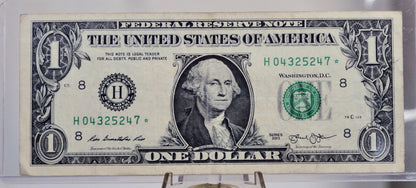 2013 1 Dollar Federal Reserve Star Note - Fort Worth (FW) Print - St. Louis (H) Issue - 2013 One Dollar Star Note - Fr.3001-H*
