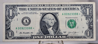 2013 1 Dollar Federal Reserve Star Note - Lower Serial Number - Boston (A) Issue - 2013 One Dollar Star Note - Fr.3002-A*