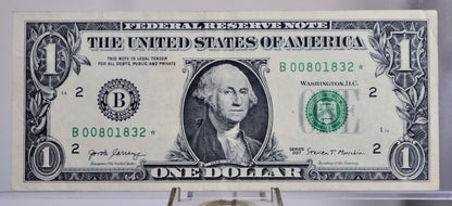 2017 1 Dollar Federal Reserve Star Note - Lower Serial Number - New York (B) Issue - 2017 One Dollar Star Note - Fr.3003-B*