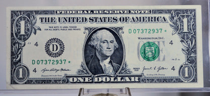 2021 1 Dollar Federal Reserve Star Note - Almost Uncirculated (AU) - Cleveland (D) Issue - 2021 One Dollar Star Note - Fr.3007-D*