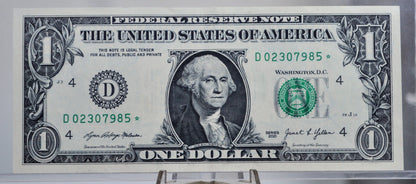 2021 1 Dollar Federal Reserve Star Note - Almost Uncirculated (AU) - Cleveland (D) Issue - 2021 One Dollar Star Note - Fr.3007-D*
