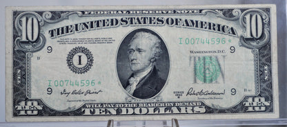 1950-B Federal Reserve 10 Dollar Star Note - Minneapolis (I) Issue - Low Serial Number - 1950B Ten Dollar Green Seal Star Note - Fr#2012-I*