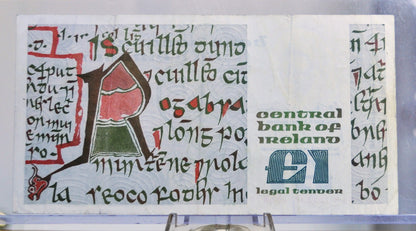 1977 Republic of Ireland 1 Pound Series B Note - Rarer First Date Issue, 10.06.77 - 1977 Irish Republic One Pound Punt Banknote - P#70a