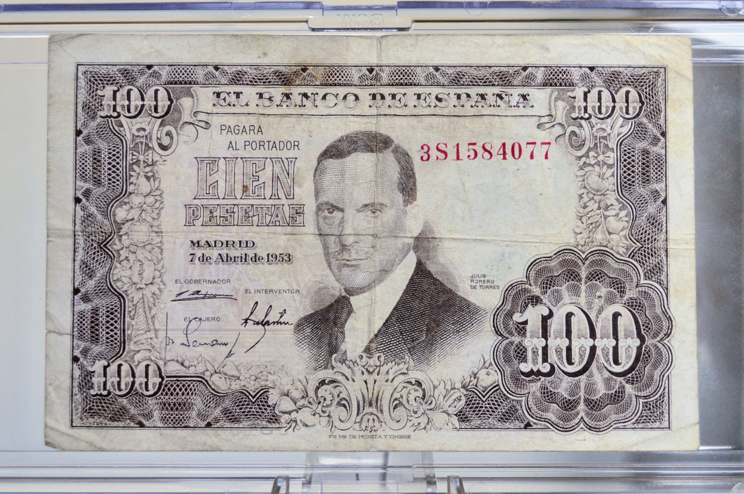 1953 Bank of Spain 100 Pesetas Banknote - Torres Painting Type - Very Fine (VF) - 1953 Spanish Cien One Hundred Peseta Note - P#145a