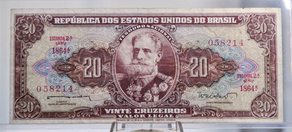 1962 Brazil Valor Legal 20 Cruzeiros Banknote - Marechal Deodoro Da Fonseca - Estampa 2a - 1962 Brazilian Twenty Cruzeiros Note - P#178