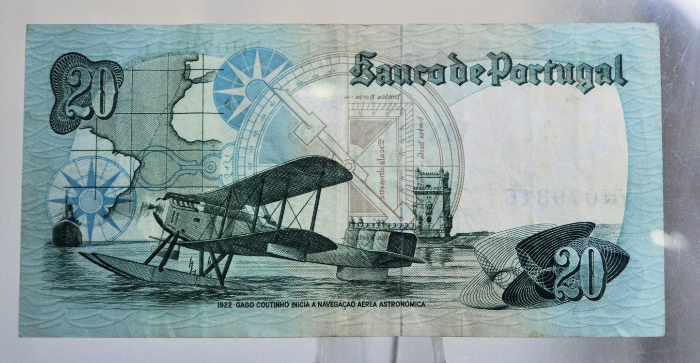 1978 Bank of Portugal 20 Escudos Note - 9th Printing Issue - Coutinho Type - 1978 Portuguese Twenty (Vinte) Escudos Banknote - P#176b
