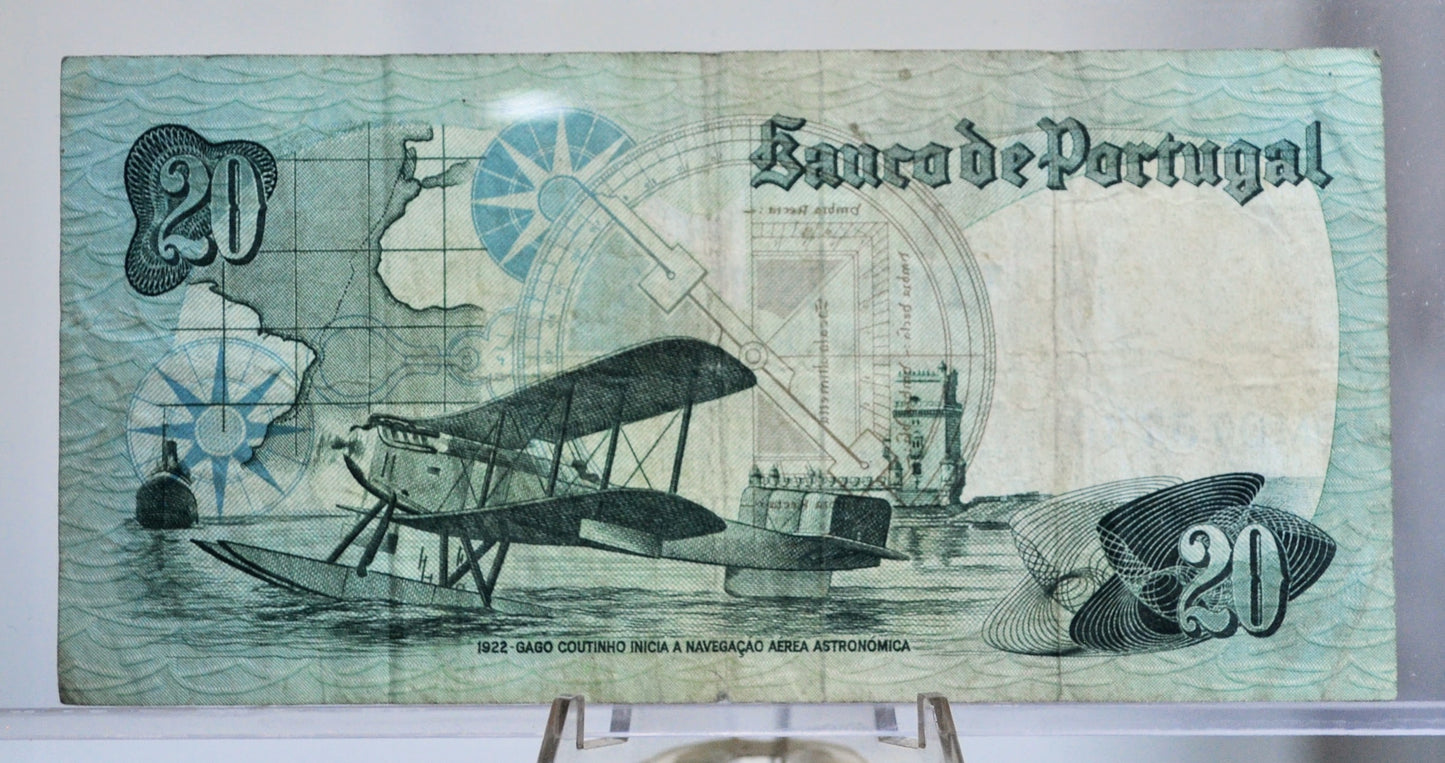 1978 Bank of Portugal 20 Escudos Note - 9th Printing Issue - Coutinho Type - 1978 Portuguese Twenty (Vinte) Escudos Banknote - P#176b