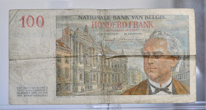 1958 National Bank of Belgium 100 Francs Note - Ansiaux-Vincent Signed - 1958 Banque Nationale de Belgique One Hundred Francs Note - P#129c