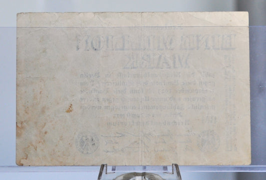 1923 Germany 1 Million Mark Note - Reichsbanknote - No Serial Number - Star Watermark - 1923 German One Million Marks Inflation Note- P#102a